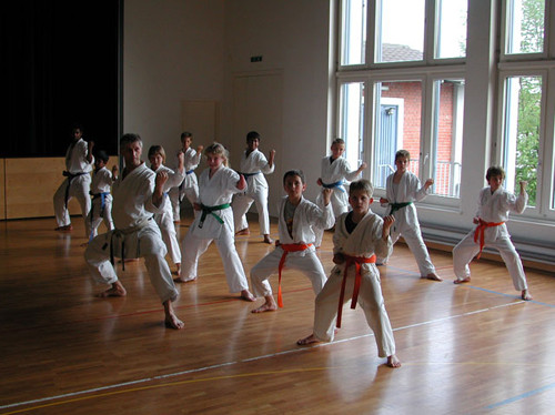 Trainingsgruppe im Dojo des Karate Do Oberwil